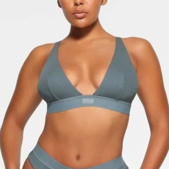 SKIMS Cotton Rib Plunge Bralette In Kyanite - Picture 1 of 11